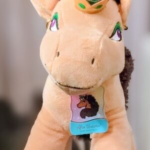 Afro Unicorn Plush Toy - Tan and Brown